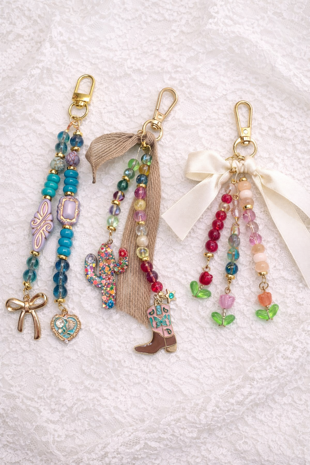 Handmade Glass Bead Bag Charm / Keychain