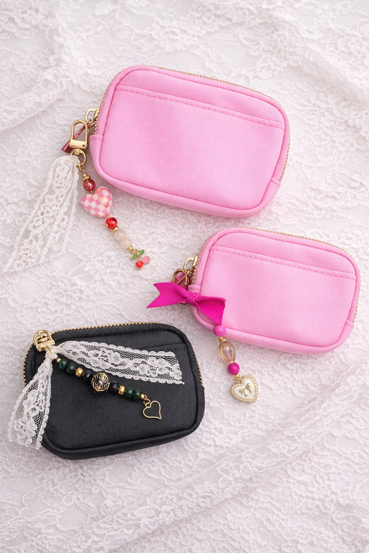 Beaded Charm Zipper Wallet